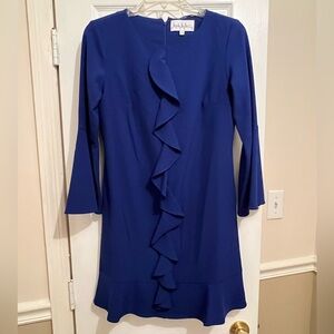 Chic Long Sleeve Blue Ruffle Dress